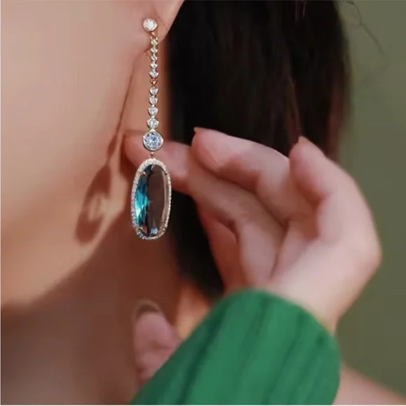 Blue Topaz Dangle Earrings - Picture 1 of 5